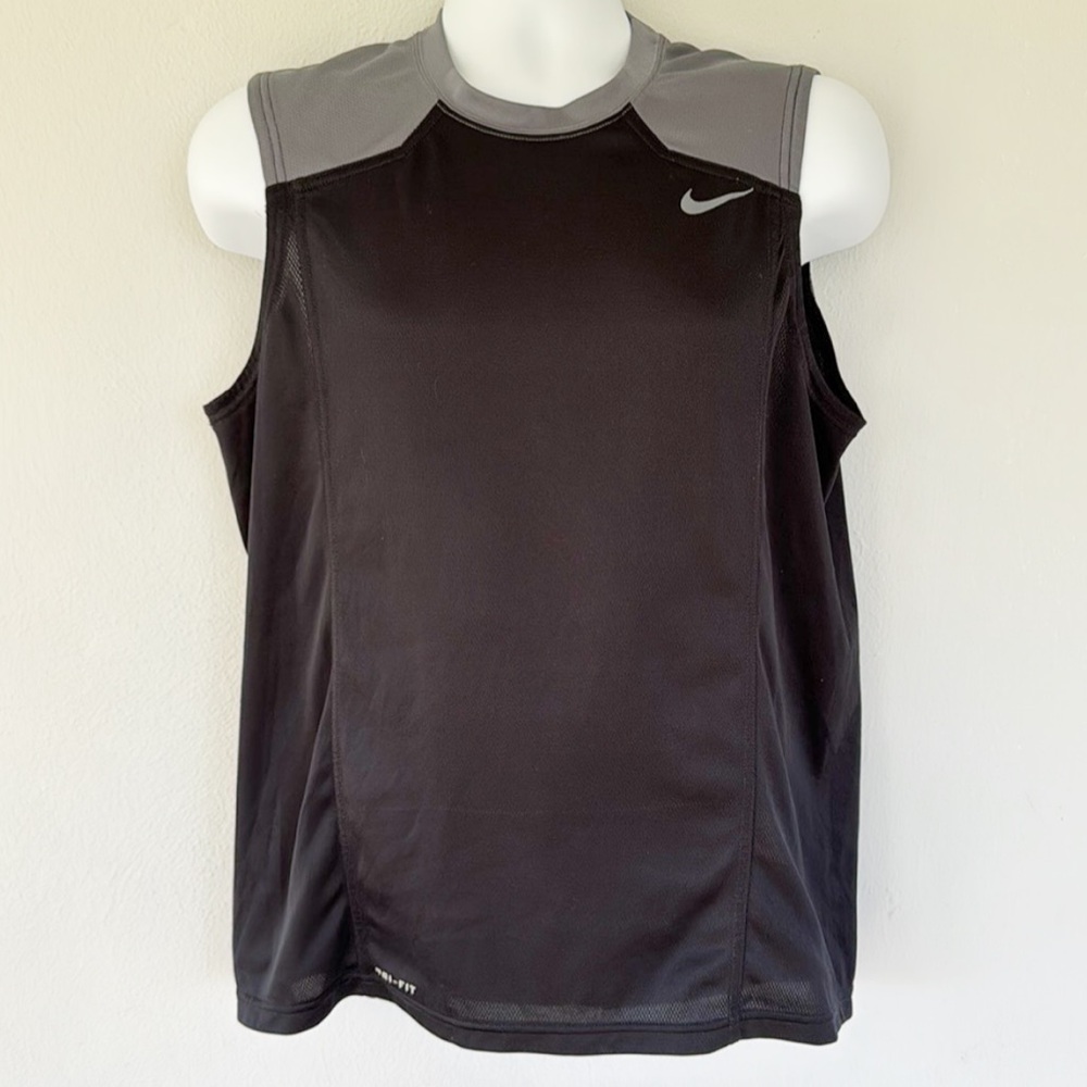 Nike Dri-Fit black gray sleeveless athletic workout muscle tank top size large